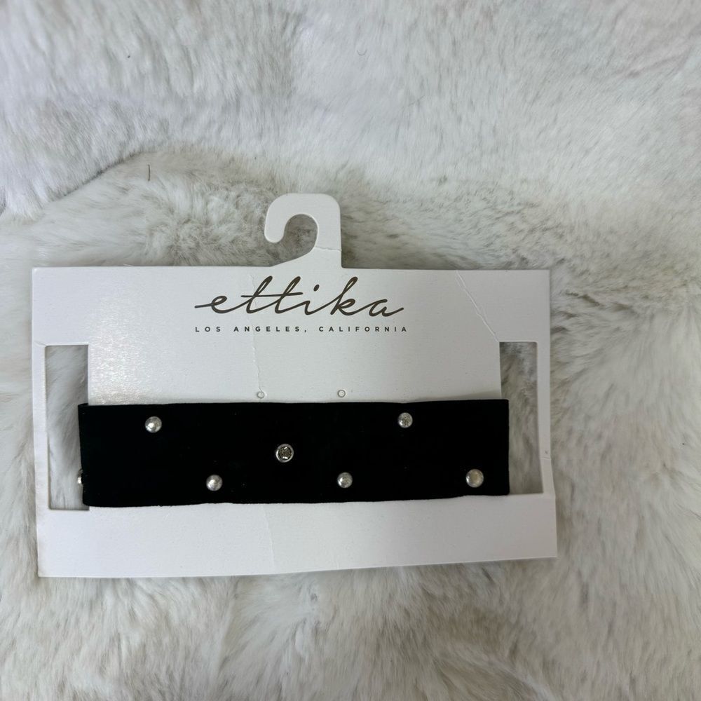 NEW Ettika Goth Punk Black Velvet Silver Stud Choker Necklace